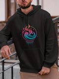 Men's Hoodie Colorful Flowing Elements With Fire And Water Symbol In Circle