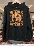Men's Hoodie Witches With Hitches Flying Broomsticks Over Spooky Full Moon Skyline