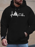 Men's Hoodie Heartbeat Pulse Line With Camping Tent And Pine Trees