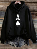 Women's Hoodie Bold A With White Spade Centered On Black Hoodie