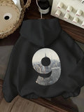 Women's Hoodie Urban Skyline Reflected Through Oversized Number Nine