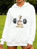 Women's Hoodie And Im Tired Cartoon Goose Lifting Weights In Green Field Hoodie