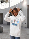 Women's Hoodie Playful Pastel Clouds And Waves With Whimsical Sailboat