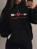 Women's Hoodie Hand Drawn Red Heart With Arrow Motif And Bold Streak On Cozy Hoodie