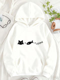 Women's Hoodie Simple Black Cat With Fish Plus Bone Equation Graphic Hoodie
