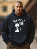 Men's Hoodie Plz Use It Funny Cartoon Stick Figure Holding Brain Graphic Sweatshirt