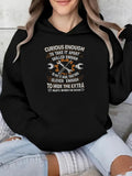 Women's Hoodie Curious Enough With Wrenches And Gears Under White Bold Lettering Hoodie