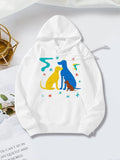 Women's Hoodie Colorful Doodles With Playful Motifs Around Two Friendly Dogs