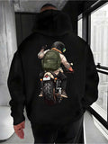 Men's Hoodie Urban Explorer With Helmet Riding Powerful Motorcycle