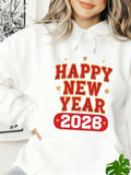 Women's Hoodie Happy New Year With Red Stars Featuring Bold 2028 Text Hoodie