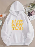 Men's Hoodie Happy New Year Bold Yellow Letters Surrounded By Festive Sparkles Sweatshirt