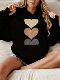 Women's Hoodie Layered Earth Tone Hearts With Soft Velvet Shapes Heart