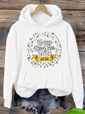 Women's Hoodie Happy New Year With Gold Stars And Decorative Confetti Banner 2026