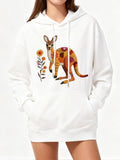 Women's Hoodie Colorful Patchwork Flowers With Cute Kangaroo