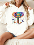Women's Hoodie Colorful Artistic Paint Splatter With Butterflies And Radiant Elephant