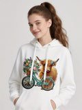 Women's Hoodie Rustic Field Bicycle With Fresh Blooming Flowers And Highland Cow