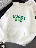 Men's Hoodie Lucky Dad With Green Clover Leaf Motif Featuring Cozy White Fabric Hoodie