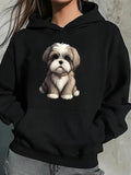 Women's Hoodie Adorable Fluffy Dog Sitting Calmly With Gentle Eyes Hoodie