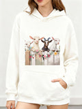 Women's Hoodie Rustic Wooden Fence With Flower Garland Among Adorable Colorful Baby Goats