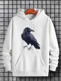 Men's Hoodie Stark Contrast Large Raven With Intense Gaze Perched Alone Hooded Sweatshirt