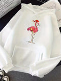 Men's Hoodie Festive Holiday Flamingo Wearing A Red Santa Hat On Snowy Ground Flamingo