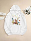 Women's Hoodie Wild Joy Sunflowers Bluebells And Guitar Surrounded By Butterflies Guitar