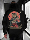 Men's Hoodie Samurai Cat In Kimono Under Red Moon With Swords Surrounded By Mysterious Mist Cat