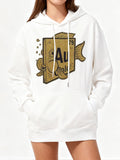 Women's Hoodie Whimsical Golden Element Cartoon Book Shimmering On White Hoodie