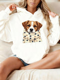 Women's Hoodie Warm Cozy Polka Dot Scarf Around A Brown Puppy Dog