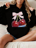 Women's Hoodie Playful Pink Bow With Shiny Red Cherries Under Soft Lighting Cherries