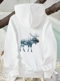 Men's Hoodie Snowy Woodland Landscape Blended Within Tranquil Moose Silhouette Moose