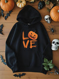 Women's Hoodie Love Pumpkin With Halloween Inspired Brushstroke Lettering Hoodie