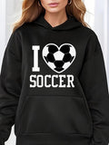 Women's Hoodie I Love Soccer Monochrome Heart Shaped Ball Soccer