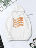 Women's Hoodie Halloween Repeated Wavy Orange Lettering With Minimalistic Festive Design Hoodie
