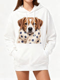 Women's Hoodie Playful Puppy With Polka Dot Scarf Sitting Comfortably Hoodie
