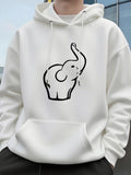 Men's Hoodie Minimalist Line Art On Soft Urban White Elephant