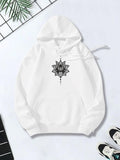 Women's Hoodie Ornate Floral Mandala With Dotted Accents Centered On Hoodie