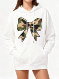 Women's Hoodie Camouflage Pattern With Playful Ribbon Bow Design Hoodie