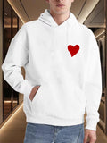 Men's Hoodie Minimalist Red Heart Motif On Pristine White Cozy Hoodie