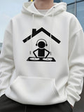 Men's Hoodie Minimalist Graphic With Headphones And DJ Mixer Under Big House Symbol
