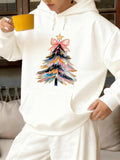 Men's Hoodie Colorful Brushstroke Art With Pink Bow And Golden Star Christmas Tree