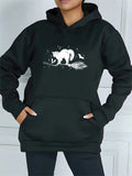 Women's Hoodie Mysterious Night Among Stars With Moonlit Curious Cat