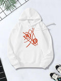 Women's Hoodie Abstract Orange Lines With Spiraling Motifs Across Soft White Fabric Hoodie
