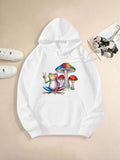 Women's Hoodie Colorful Frog Sitting Among Rainbow Mushrooms In Forest