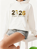 Women's Hoodie Happy New Year Gold And White Numbers With Smiling Snowman Hoodie