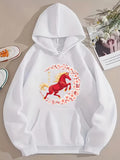 Men's Hoodie Dancing Red Horse With Blossoms Under Golden Light Horse