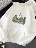 Men's Hoodie Relaxing Afternoon With Frogs Fishing On Calm Lake Boat