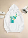 Women's Hoodie Kick It Like A Girl Dynamic Silhouette With Soccer Action Among Vibrant Colors Hoodie