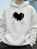 Men's Hoodie Minimalist Black Heart With Delicate Hand Line Art Motif