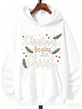 Men's Hoodie Christmas Begins With Christ Green Leaves And Decorative Festive Berries Hoodie